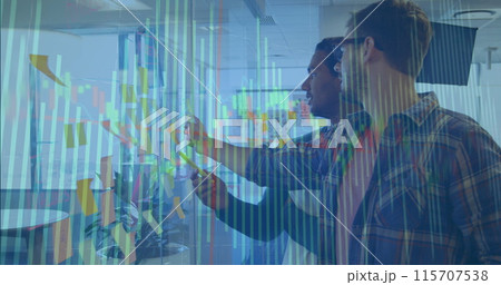 Image of financial data processing over diverse business people 115707538