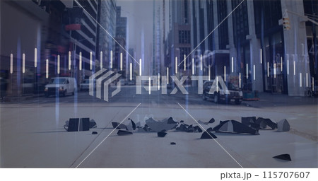 Image of financial data processing and dollar sign over cityscape Image of financial data processing and dollar sign over cityscape 115707607