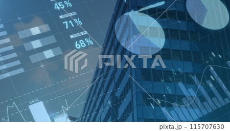 Composite image of statistical data processing against tall building 115707630