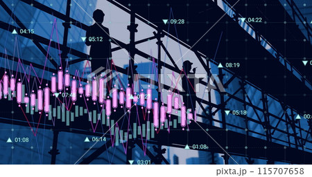 Image of financial data processing over office building 115707658