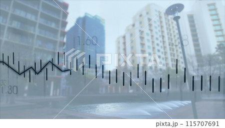 Image of financial data processing over cityscape 115707691