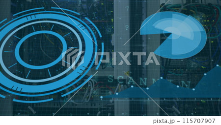 Image of data processing on digital screen over servers Image of data processing on digital screen over servers 115707907