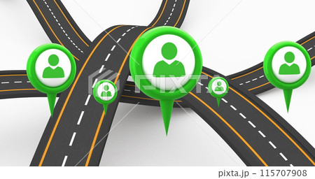 Image of icons over roads on white background 115707908