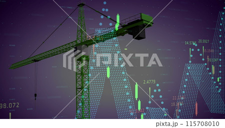 Image of crane at construction site, financial data processing and statistics Image of crane at construction site, financial data processing and statistics 115708010