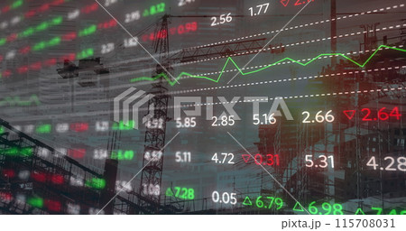 Image of financial data processing over construction site 115708031