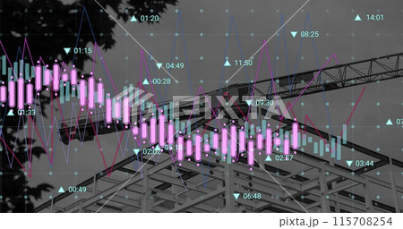 Image of financial data processing over construction site Image of financial data processing over construction site 115708254