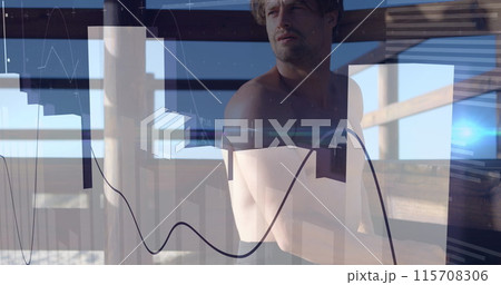 Image of digital data processing over caucasian surfer 115708306