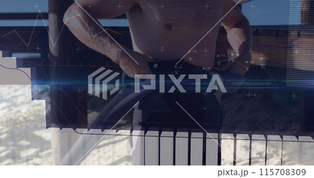 Image of digital data processing over caucasian surfer 115708309