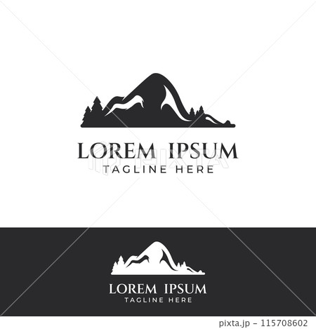 Mountain landscape view, minimalistic design. Logo for photographers, climbers and adventurers. Editing using vector illustration. Mountain landscape view, minimalistic design. Logo for photographers, climbers and adventurers. Editing using vector illustration. 115708602