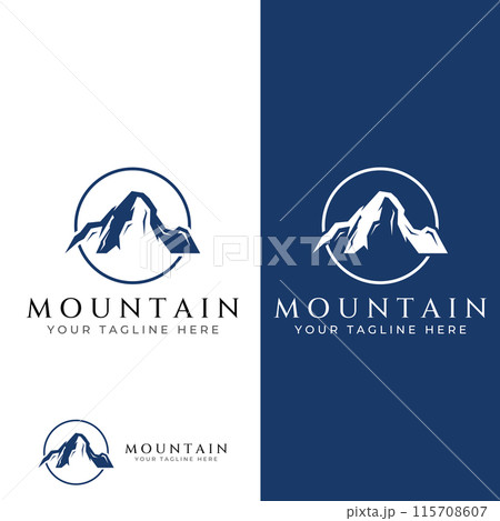 Mountain landscape view, minimalistic design. Logo for photographers, climbers and adventurers. Editing using vector illustration. 115708607