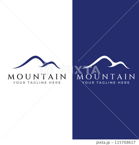 Mountain landscape view, minimalistic design. Logo for photographers, climbers and adventurers. Editing using vector illustration. 115708617