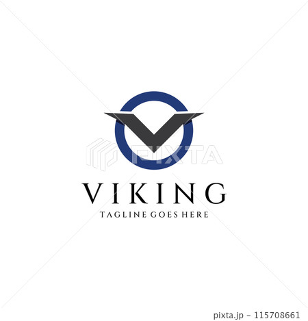 Viking warrior helmet logo with horned helmet and viking with the letter V. The logo can be used for boats, sports and others. Viking warrior helmet logo with horned helmet and viking with the letter V. The logo can be used for boats, sports and others. 115708661