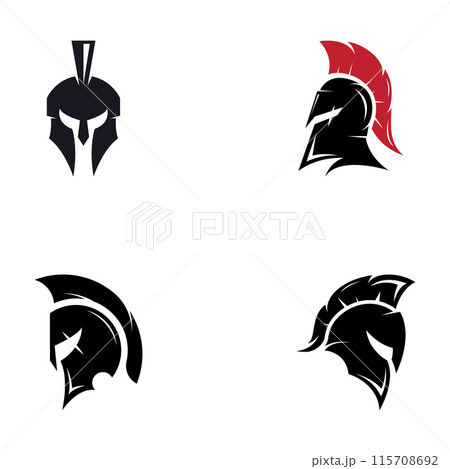 Strong and brave spartan or spartan war warrior helmet logo.Designed with template vector illustration editing. Strong and brave spartan or spartan war warrior helmet logo.Designed with template vector illustration editing. 115708692