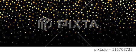 Golden falling confetti pattern on black background. Repeating gold glitter pattern. Yellow and orange dots wallpaper. Celebration Christmas, New Year or birthday party decoration. Vector backdrop Golden falling confetti pattern on black background. Repeating gold glitter pattern. Yellow and orange dots wallpaper. Celebration Christmas, New Year or birthday party decoration. Vector backdrop 115708723