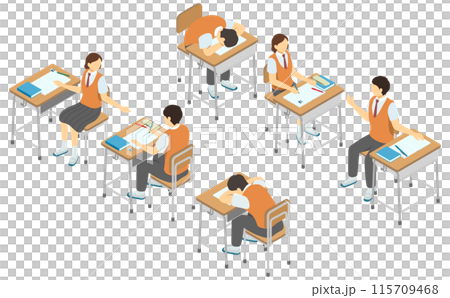 等距插畫:課桌與高中生(夏裝) 等距插畫:課桌與高中生(夏裝) 115709468