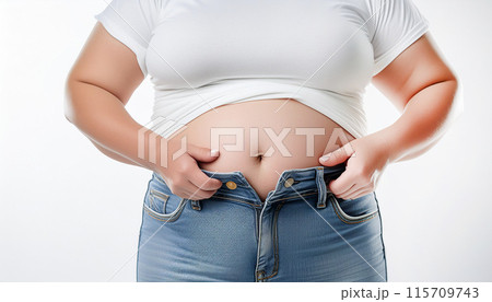 メタボリックシンドロームの女性がお腹の贅肉をつまむ,Generative AI AI画像 メタボリックシンドロームの女性がお腹の贅肉をつまむ,Generative AI AI画像 115709743
