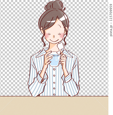 Woman drinking hot water 01 Woman drinking hot water 01 115709959
