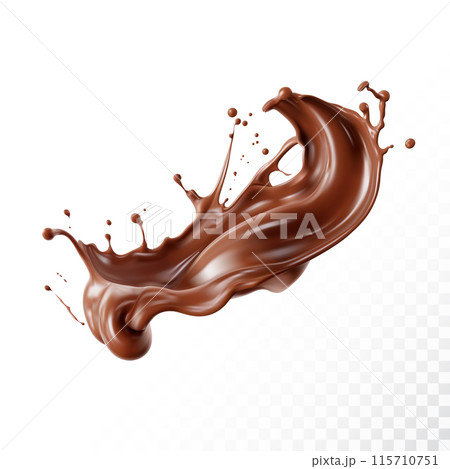 Chocolate splash isolated on white background. Realistic vector illustration. 115710751