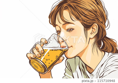 ビールを飲むほろ酔いの女性 ビールを飲むほろ酔いの女性 115710948
