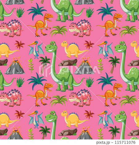 Colorful Dinosaur Pattern Illustration 115711076