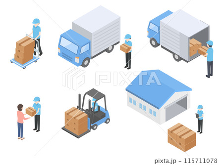 運送業の作業員のアイソメトリックイラスト 115711078