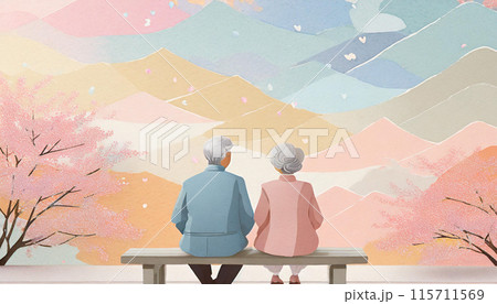 春の花見を楽しむ老夫婦,Generative AI AI画像 115711569