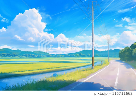 田舎イラスト・青空「AI生成画像」 115711662