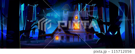 Spooky forest landscape with house 115712056
