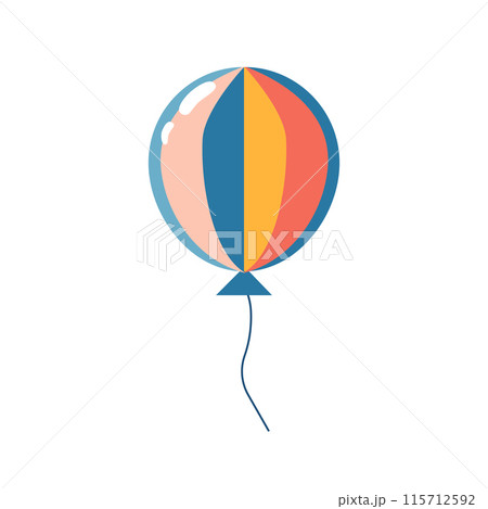 A geometrically designed hot air balloon with yellow and blue stripes, isolated on a white background. Vector illustration suitable for print, decoration, poster printing, and home decor A geometrically designed hot air balloon with yellow and blue stripes, isolated on a white background. Vector illustration suitable for print, decoration, poster printing, and home decor 115712592