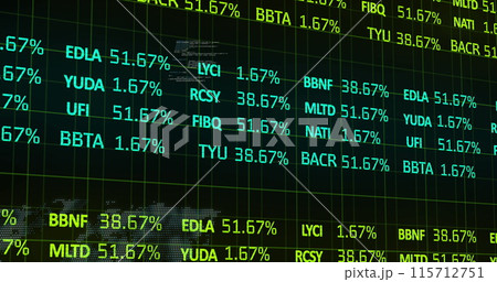 Image of financial data processing, statistics and scope on black background 115712751