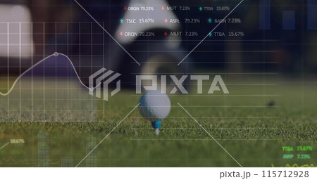 Image of data processing over golf ball on golf course Image of data processing over golf ball on golf course 115712928