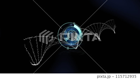 Image of scope scanning over dna strand on black background Image of scope scanning over dna strand on black background 115712935