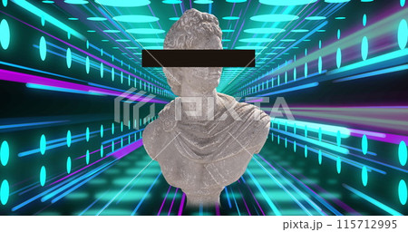 Image of antique sculpture over green and blue neon light trails Image of antique sculpture over green and blue neon light trails 115712995