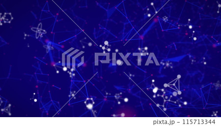 Digital image of Molecular structures and Network of connections moving against blue background 115713344
