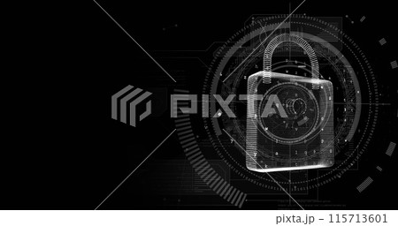 Image of online security padlock with data processing in background 115713601