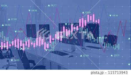 Image of financial data processing against computers on office desks 115713943