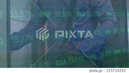 Image of financial data processing over african american businessman Image of financial data processing over african american businessman 115714252