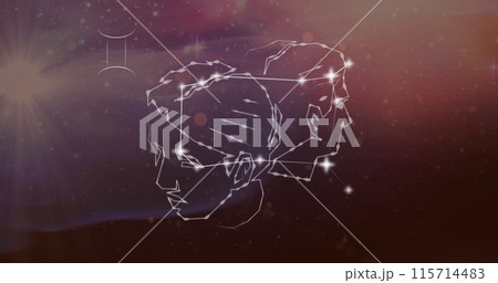 Image of gemini star sign on clouds of smoke in background Image of gemini star sign on clouds of smoke in background 115714483