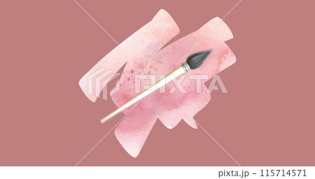 Image of brush moving and shapes on brown background 115714571