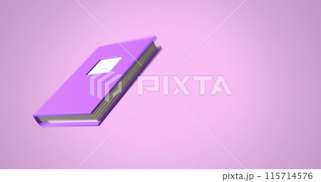 Image of purple notebook moving on pink background 115714576