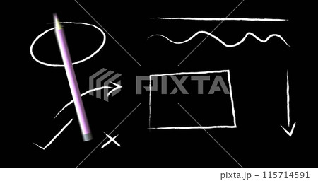 Image of pencil moving and drawings on black background 115714591