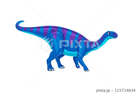 Cartoon coloradisaurus dinosaur character of jurassic jungle animal. Vector personage of prehistoric dino lizard with blue stripped skin. Funny herbivore dinosaur, extinct animal of jurassic period 115714634