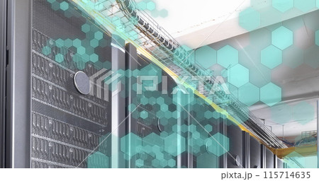 Image of shapes moving over server room 115714635