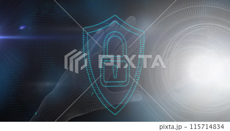 Image of online security padlock over hand and scope scanning 115714834