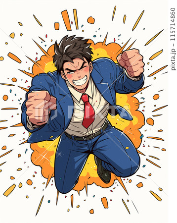 パワフルなビジネスマンの漫画イラスト パワフルなビジネスマンの漫画イラスト 115714860
