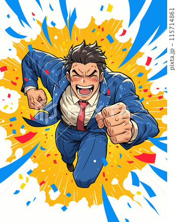 パワフルなビジネスマンの漫画イラスト パワフルなビジネスマンの漫画イラスト 115714861