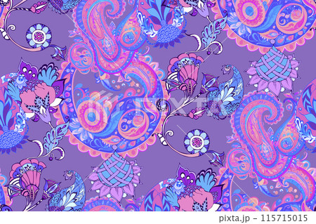 Paisley. Seamless pattern. Bright colors. Suitable for fabric, wrapping paper and the like Paisley. Seamless pattern. Bright colors. Suitable for fabric, wrapping paper and the like 115715015