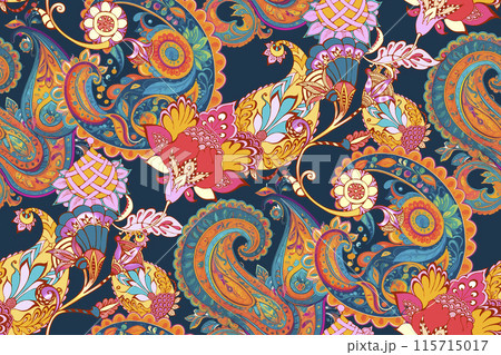 Paisley. Seamless pattern. Bright colors. Suitable for fabric, wrapping paper and the like Paisley. Seamless pattern. Bright colors. Suitable for fabric, wrapping paper and the like 115715017
