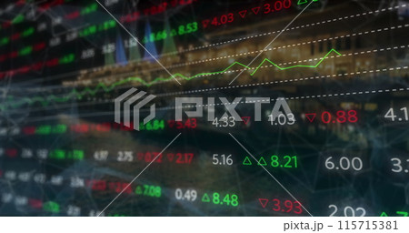 Image of financial data processing over cityscape 115715381