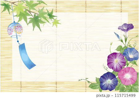 すだれと朝顔の夏の涼しい窓辺の夏イメージ すだれと朝顔の夏の涼しい窓辺の夏イメージ 115715499